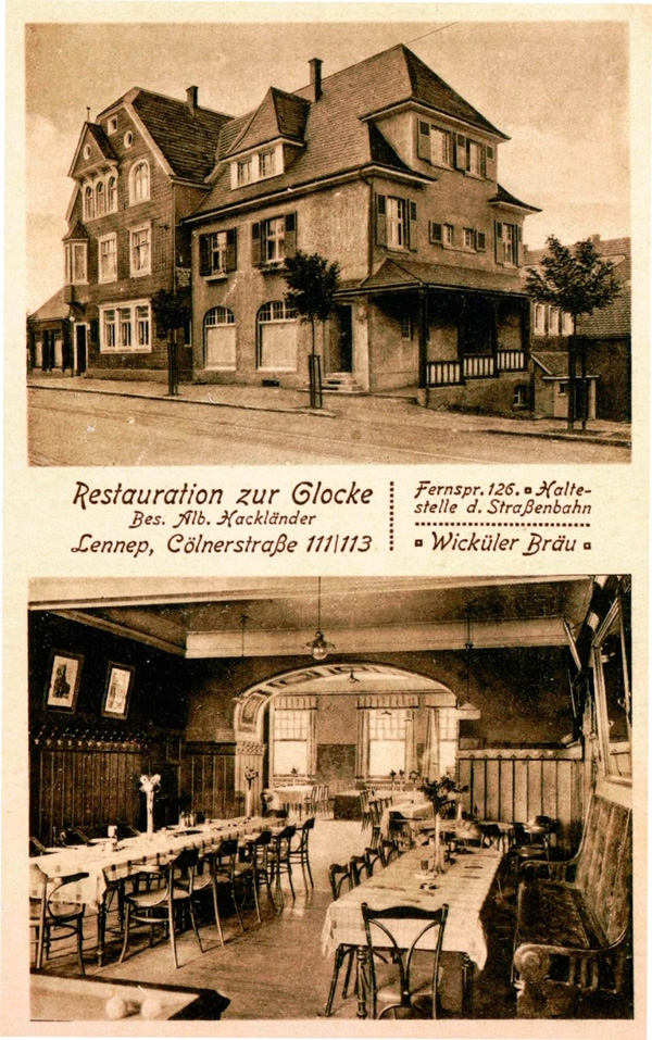 Die alte Durchgangsstraße nach Köln wies auch schon damals die meisten Wirtschaften Lenneps auf. Manche Bauten stehen noch heute