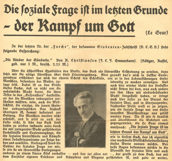 Ommerborns Werbung zeigt oft auch Nähe zu seinerzeit bekannten Evangelisten, Stadtmissionaren und sog. Barmherzigen Samaritern wie Paul Le Seur